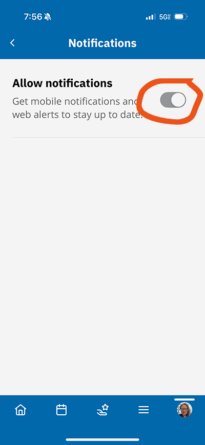 Notifications screen showing the Allow notifications toggle