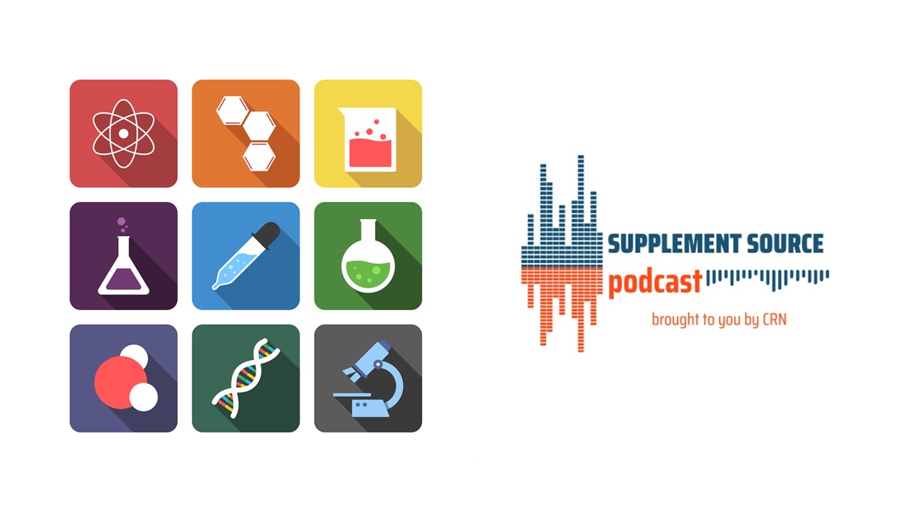 Podcast logo and graphic of science images.