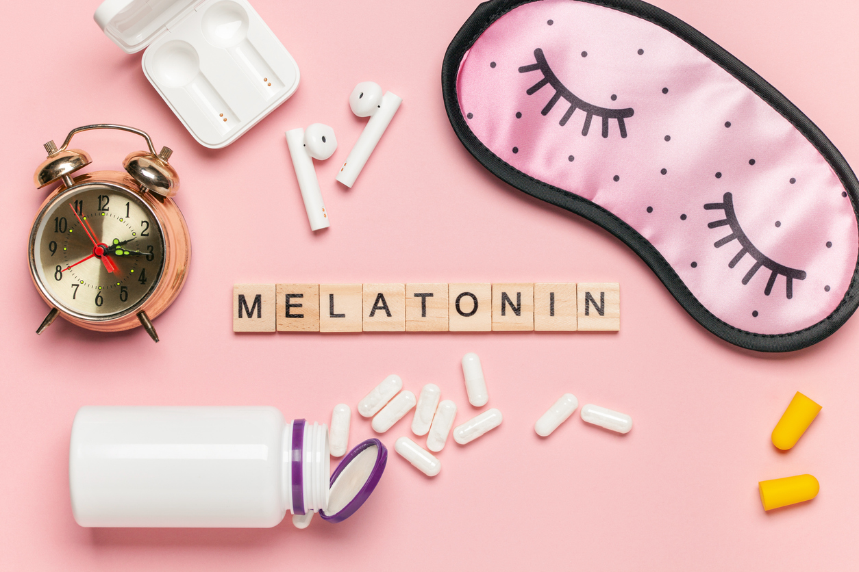 Various objects amassed in graphic about melatonin.